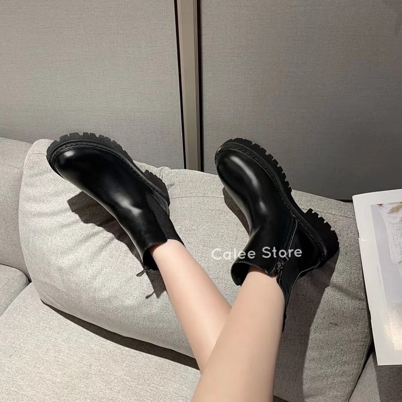 SIÊU PHẨM TẾT 2022 Giày Chelsea boots nữ bốt combat có khoá kéo da mềm cao cấp màu đe  có sẵn freeship ảnh thật video | BigBuy360 - bigbuy360.vn