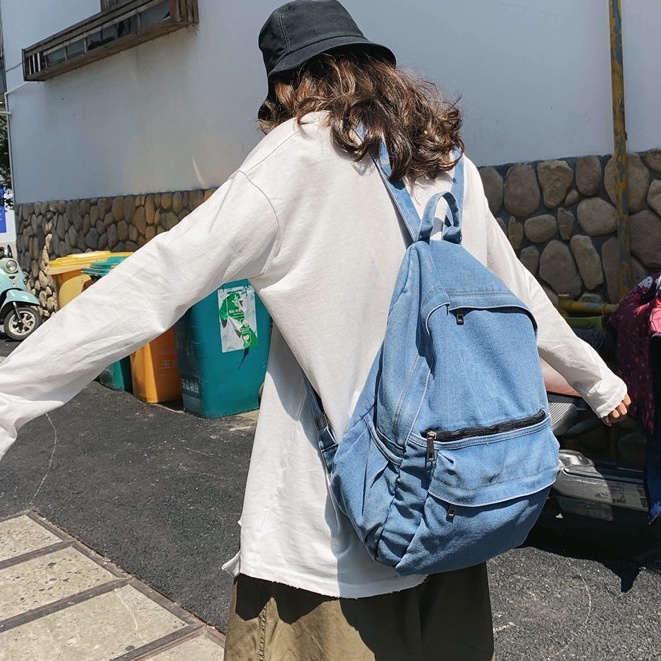 Balo denim/ balo vải bò hàng loại 1 dày dặn kiểu dánng basic rọng rãi phong cách retro phù hợp cho nam và nữ