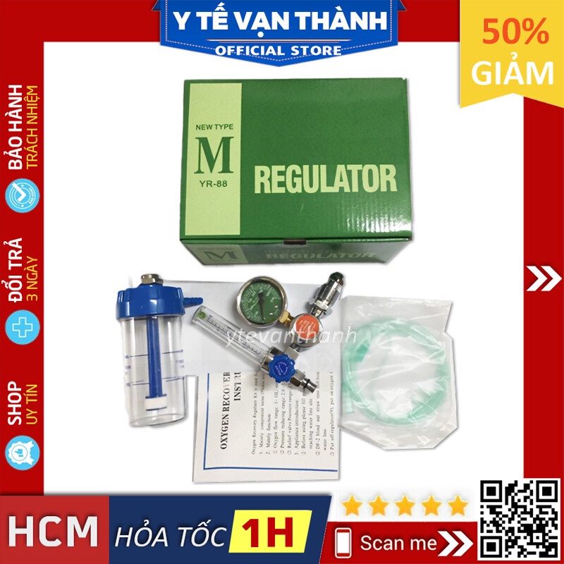 ✅ Đồng Hồ Oxy Y Tế- Regulator YR-88 (Có Bình Tạo Ẩm) -VT0342