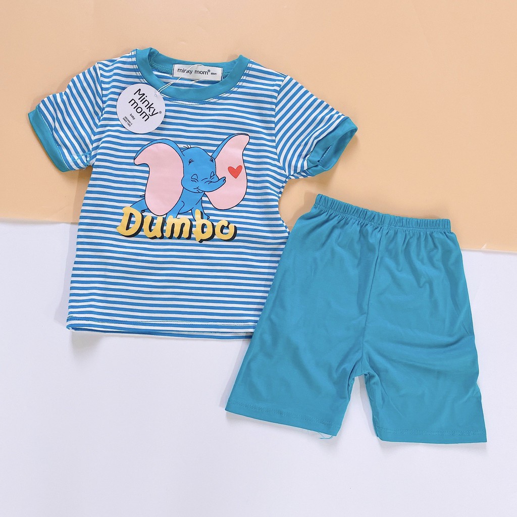 Đồ Bộ Bé Trai, Bé Gái Minky Mom Kẻ Sọc Vải Cotton Lạnh Họa Tiết Hoạt Hình, Bộ Cộc Tay Cho Bé Mặc Nhà
