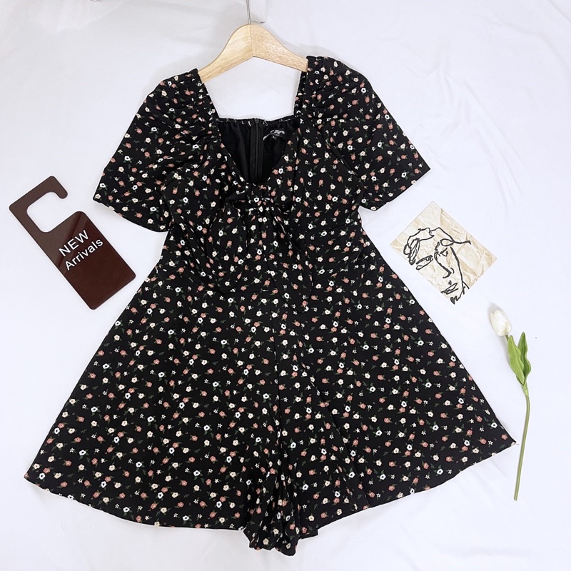 Jumpsuit bigsize nữ hoa nhí nơ ngực [OOTD BIGSIZE 60-90KG]