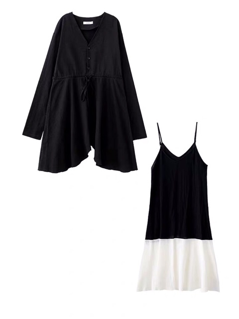 {order bigsize,M-4Xl}Váy dài tay 2 mảnh phối trắng đen hot trend | BigBuy360 - bigbuy360.vn