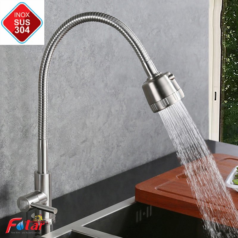 {BẺ ĐƯỢC MỌI VỊ TRÍ CỦA CHẬU} Vòi rửa chén bát LẠNH cần bẻ lò xo quay 360độ sử dụng cho 2 chậu N5009 inox 304 | BigBuy360 - bigbuy360.vn