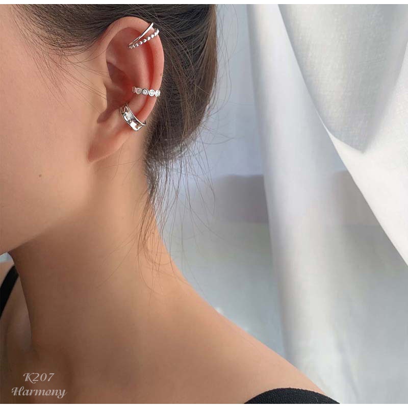 Khuyên tai, bông tai nữ bạc kẹp vành Retro 3 không cần xỏ lỗ cá tính, xinh xắn K207 (1 chiếc) | TRANG SỨC BẠC HARMONY