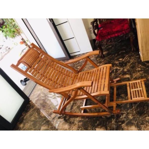 Ghế bập bênh thư giãn bằng gỗ - Ghế xếp tựa lưng nằm bập bênh