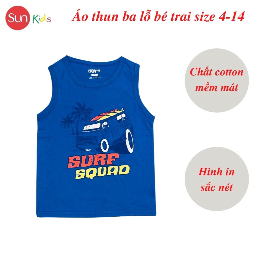 Áo thun bé trai, áo ba lỗ bé trai chất cotton, nhiều màu, Size 4 - 14 tuổi - SUNKIDS