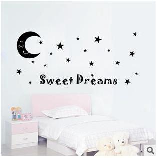 Sticker dán tường họa tiết hình ngôi sao và mặt trăng dùng trang trí phòng cho trẻ nhỏ hoa lụa gương tròn hồ cá mini