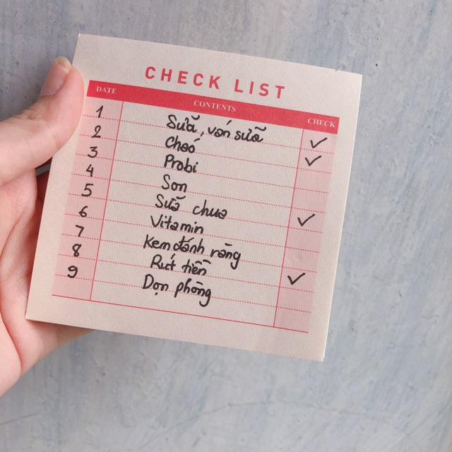 Tập giấy Checklist màu hồng