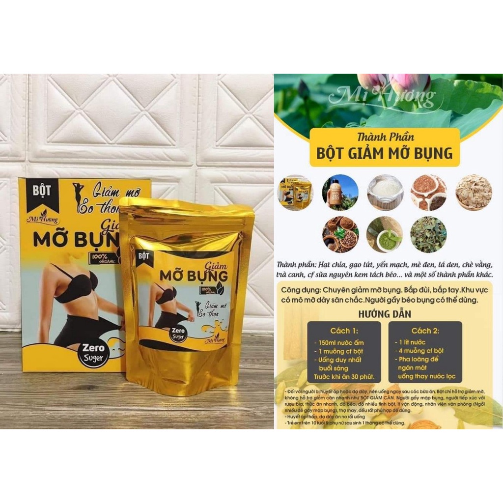 Bột Giảm Mỡ Bụng Mị Hương 250gr - Làm hoàn toàn từ Gạo lứt Yến Mạch Hạt Chia Lá Sen, Chè Vằng Giảm Cân An Toàn Hiệu Quả