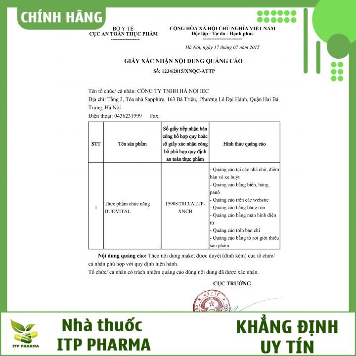 DuoVital - Bổ sung chất nhờn cho sụn khớp, hàng nhập nguyên chai từ Đức - Nhà thuốc ITP Pharma