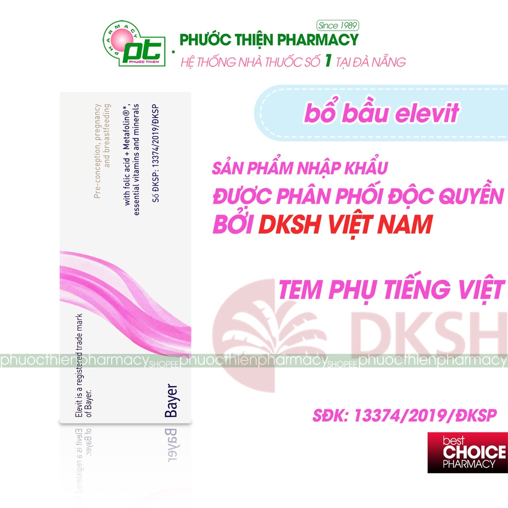 [Nhập khẩu DKSH] Vitamin tổng hợp cho bà bầu Elevit Bayer Hộp 30 Viên - Hàng chuẩn nội địa Úc - Phước Thiện Đà Nẵng