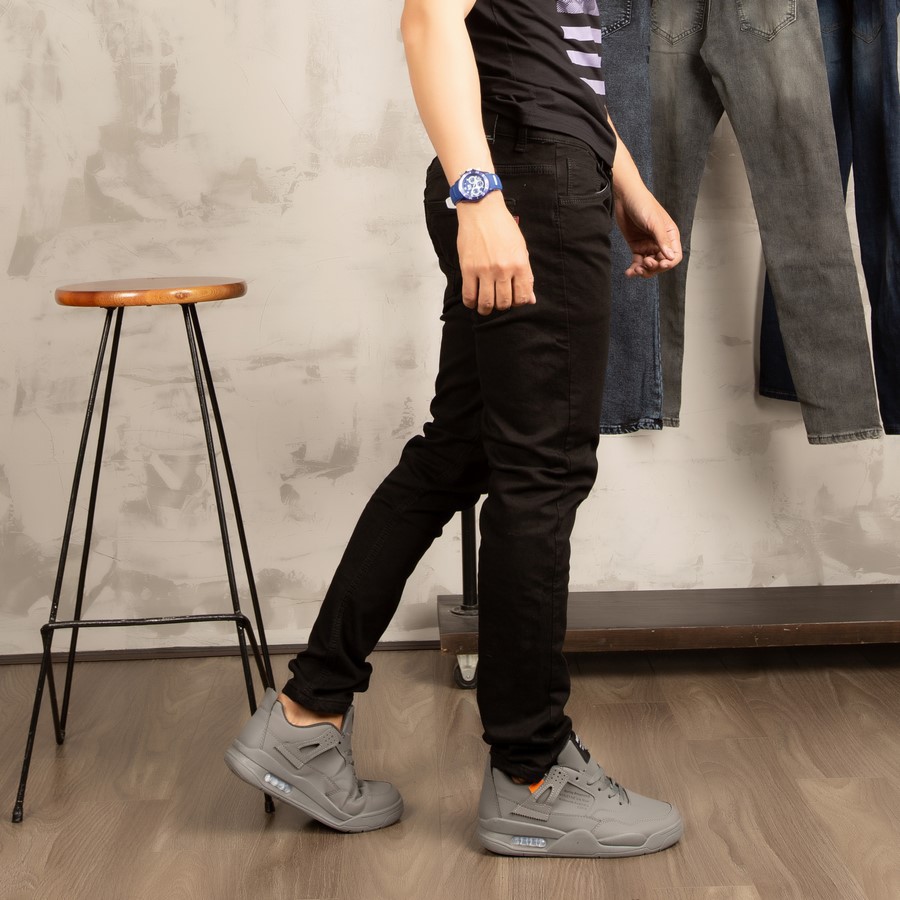 Quần Jean Nam Trơn Đen Chất Cotton Co Giãn Dáng Ôm