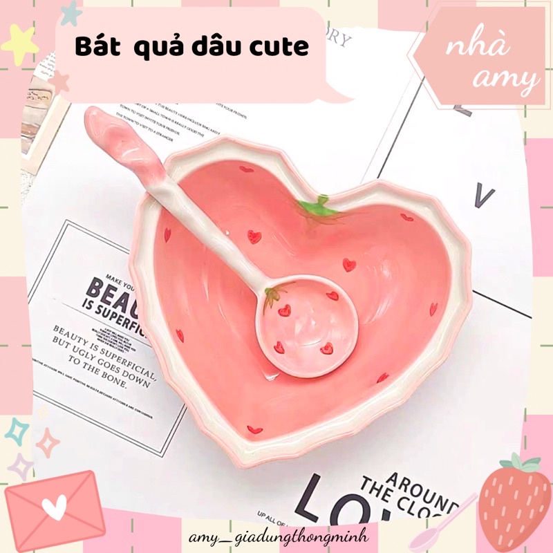 BỘ BÁT THÌA QUẢ DÂU TÂY SIÊU CUTE!