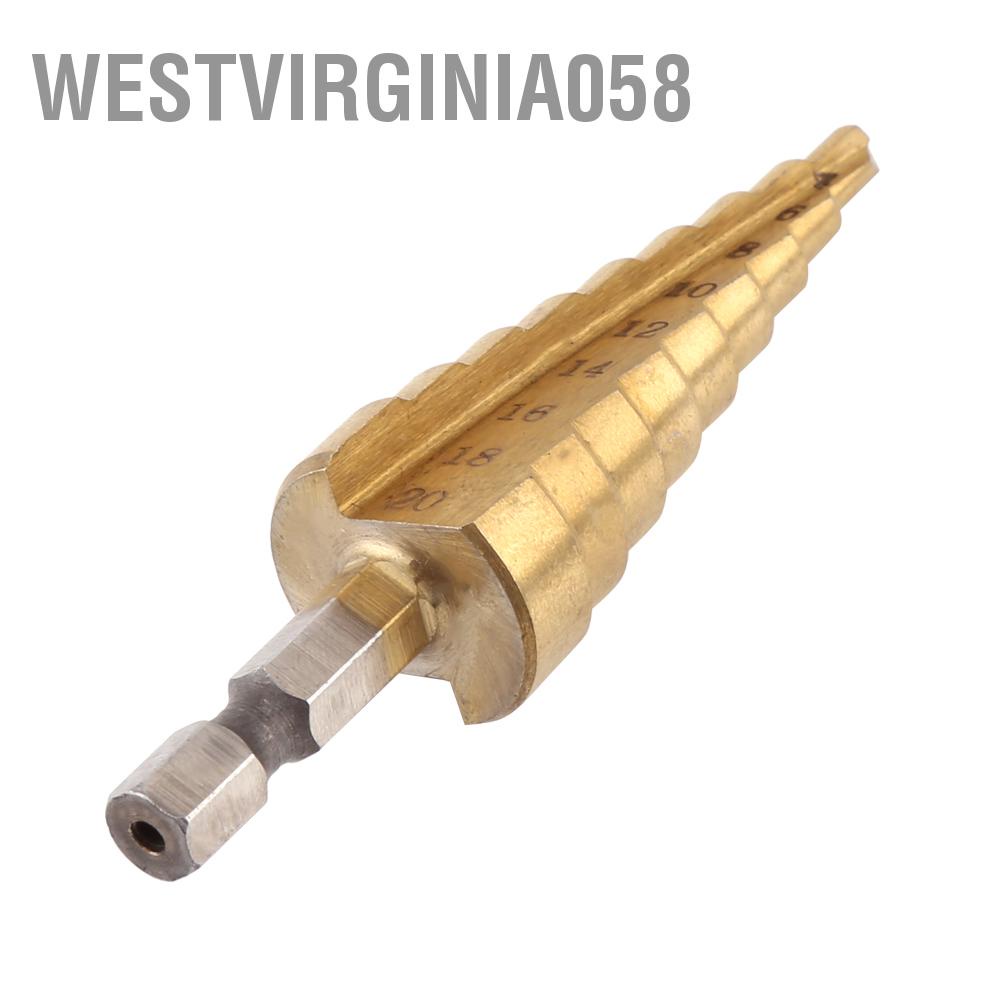 Có thể bán buôn 1pc Thép tốc độ cao tráng titan Bước khoan cắt lỗ Hex Công cụ điện 4-20mm Hàng giao ngayWestvirginia058