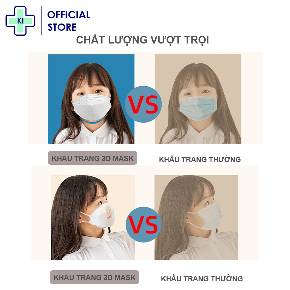 Khẩu trang y tế 3d mask KI 4 lớp dành cho bé từ 15-35kg, thông thoáng dễ thở, ngăn chặn vi khuẩn 95% ,có thể tái sử dụng