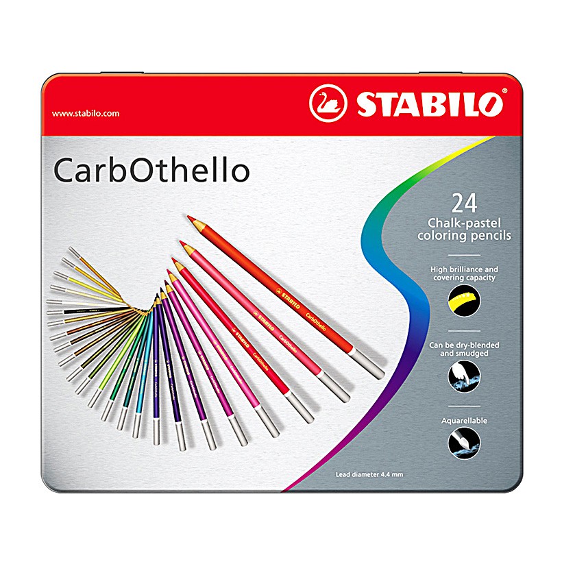 Bộ 1 hộp bút chì màu STABILO CarbOthello 24 cây hộp thiếc + 1 cọ bút chì nước HDWB103 + Tô màu STABILO SVCB (CLC1424MB+)
