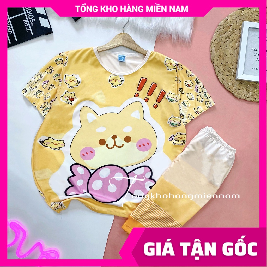Đồ bộ quần lửng cho bé mặc nhà size đến 70kg chất thun mềm mát in hình doremon kitty hoạt hình dễ thương DBRBL FULL SIZE