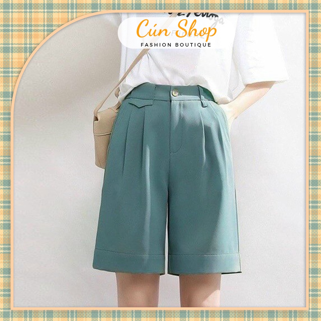 Quần âu nữ ống rộng dáng lửng ngang gối gập gấu phối đường xếp ly thanh lịch - Cún Shop