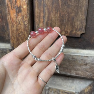Lắc tay đá hồng mix bạc