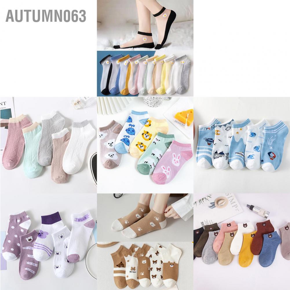 Set 5 đôi vớ cổ thấp thoáng khí mềm mại họa tiết hoạt hình dễ thương cho nữ