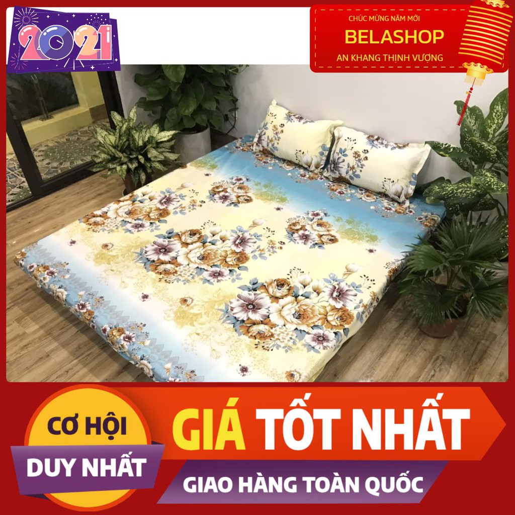 Bộ ga gối Drap 1m8 Cotton Poly Vikona mẫu trà nâu