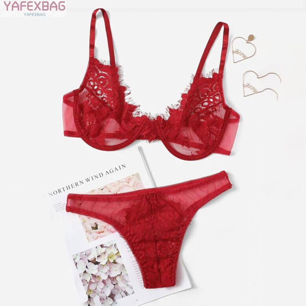 Set 2 Món Đồ Lót Ngủ Gồm 1 * Áo Ngực + 1 Quần Lót Màu Đỏ / Xanh Dương / Vàng