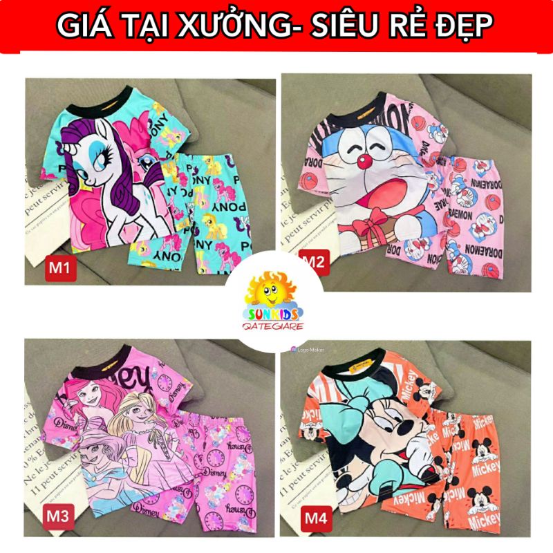 Đồ bộ bé gái - bộ quần áo lửng bé gái size nhí HOẠT HÌNH 3D Thun Lạnh 3d