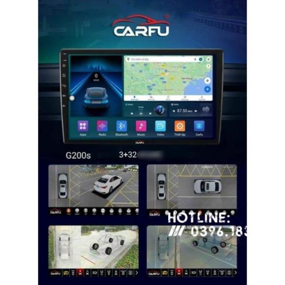 Màn hình Android Carfu G200s liền Cam 360 toàn cảnh Sony 225 full hd Ram 3gb/32gb chip 8x 7862 cắm sim 5G ver 2022