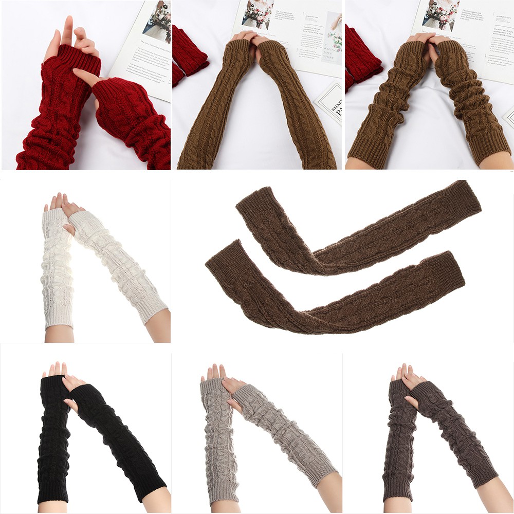 ONLY Women Girls Wool Mittens Length 50cm Knitted Gloves Long Gloves Autumn Winter Spring Button Fashion Fingerless Arm Warmers/Multicolor