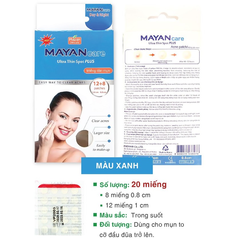 [CHÍNH HÃNG HÀN QUỐC] Miếng dán giảm mụn Mayan - hiệu quả trong 48 giờ (Hộp 20M/24M)