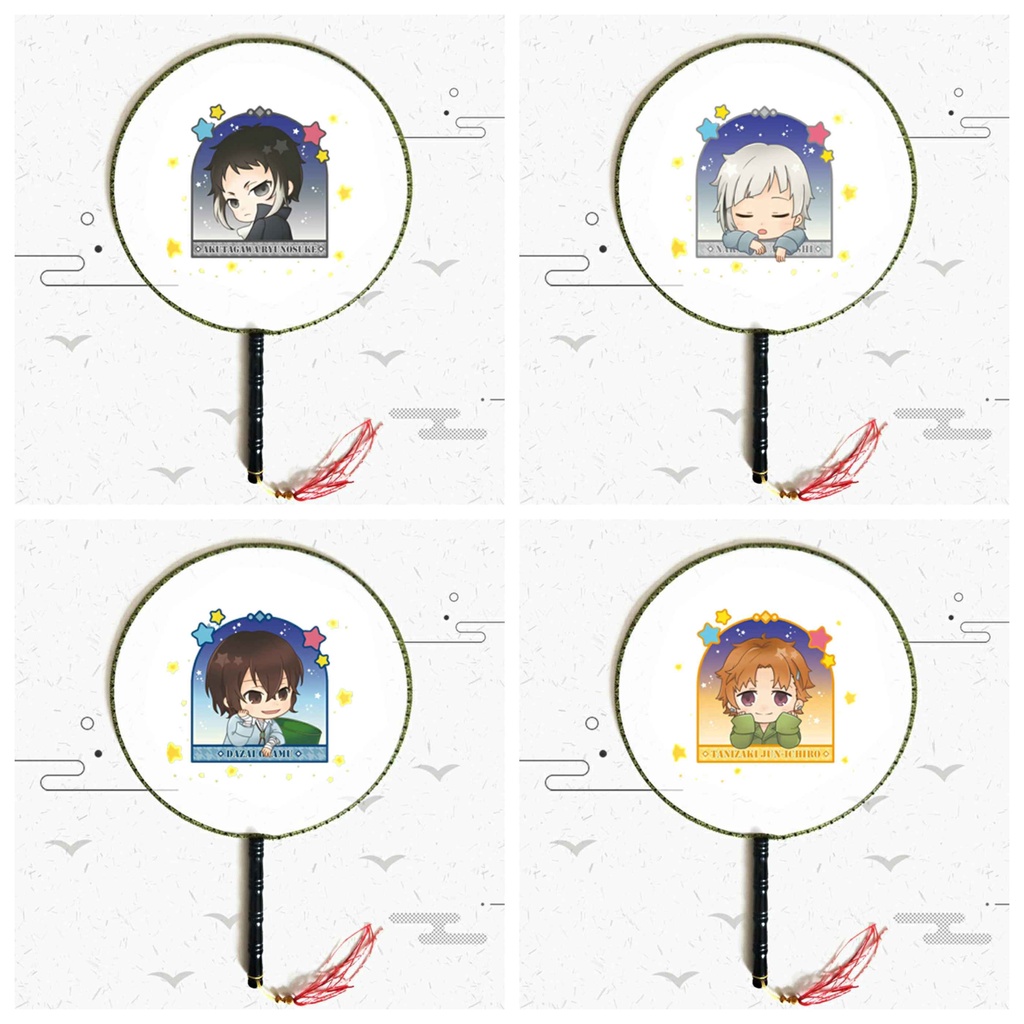 Quạt tròn cổ trang in hình anime chibi BUNGOU STRAY DOGS cán gỗ quà tặng độc đáo xinh xắn