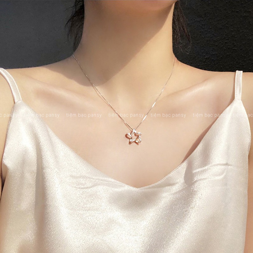 Vòng cổ bạc nữ PANSY mặt ngôi sao nạm đá cách điệu, dây chuyền bạc nữ đẹp giá chất