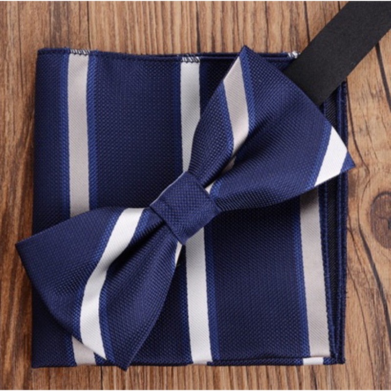 Set khăn áo vest và Nơ đeo cổ nam màu xanh đen
