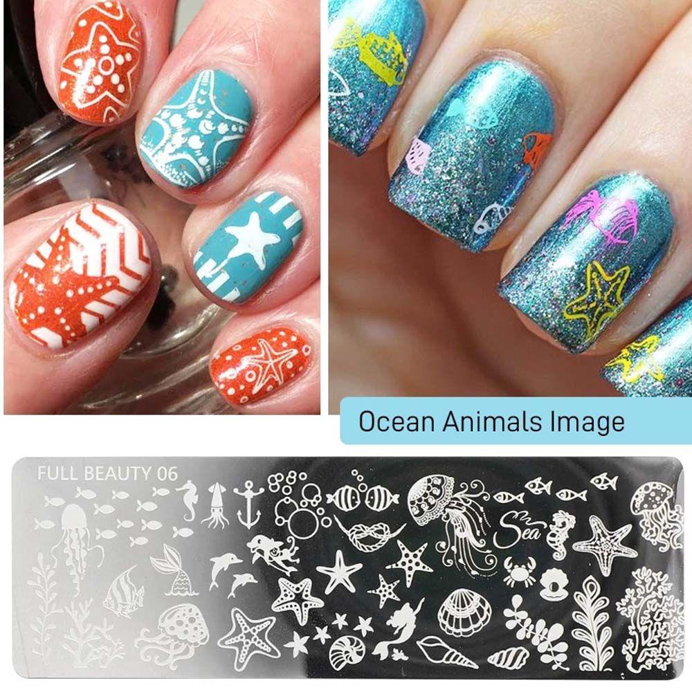 OCEANMAP Khuôn Trang Trí Móng Tay Bằng Thép Không Gỉ Họa Tiết Hoa / Biển Thời Trang
