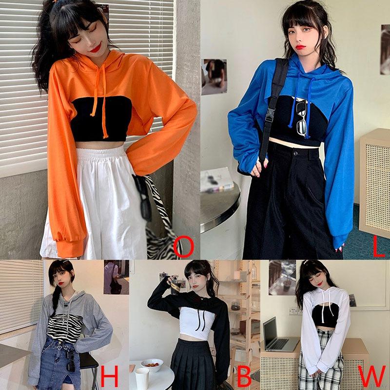 Áo Hoodie Lửng Dài Tay Phong Cách Hàn Quốc Năng Động Cho Nữ