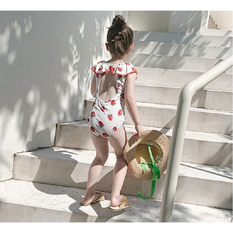 Bikini bé gái, Bộ đồ bơi bé gái tay Habi Fashion cánh tiên họa tiết dâu tây cho bé từ 9-26kg HABI18