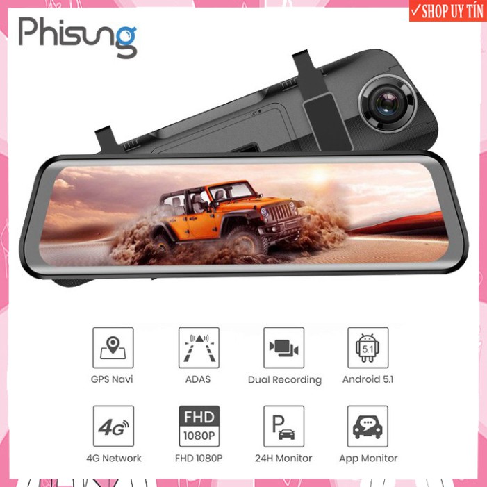 Camera hành trình gương H58 cao cấp thương hiệu Phisung với công nghệ 4.0, kết nối WIFI, GPS, dẫn đường - Bảo Hành 1 Năm