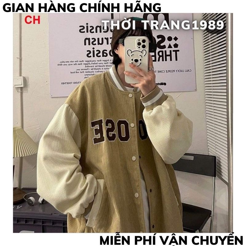 Áo Khoác Nhung Tăm Thêu Chữ CHOOSE  Áo BomBer Bóng Chày Nam Nữ Phong Cách Hàn Quốc THỜI TRANG 1989