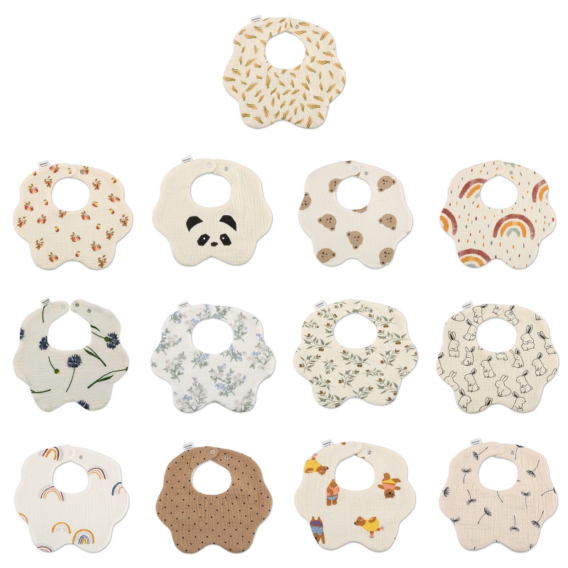 Yếm Ăn Vải Cotton Thoáng Khí Xoay 360 Độ In Hoạt Hình Xinh Xắn Cho Bé