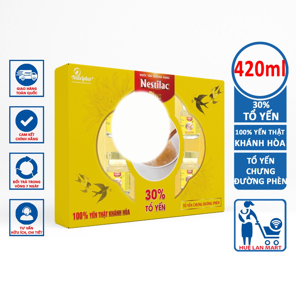 Hộp quà nước yến thượng hạng Nutriplus Nestilac Plus 30% tổ yến chưng đường phèn 420ml (6 hũ x 70ml)