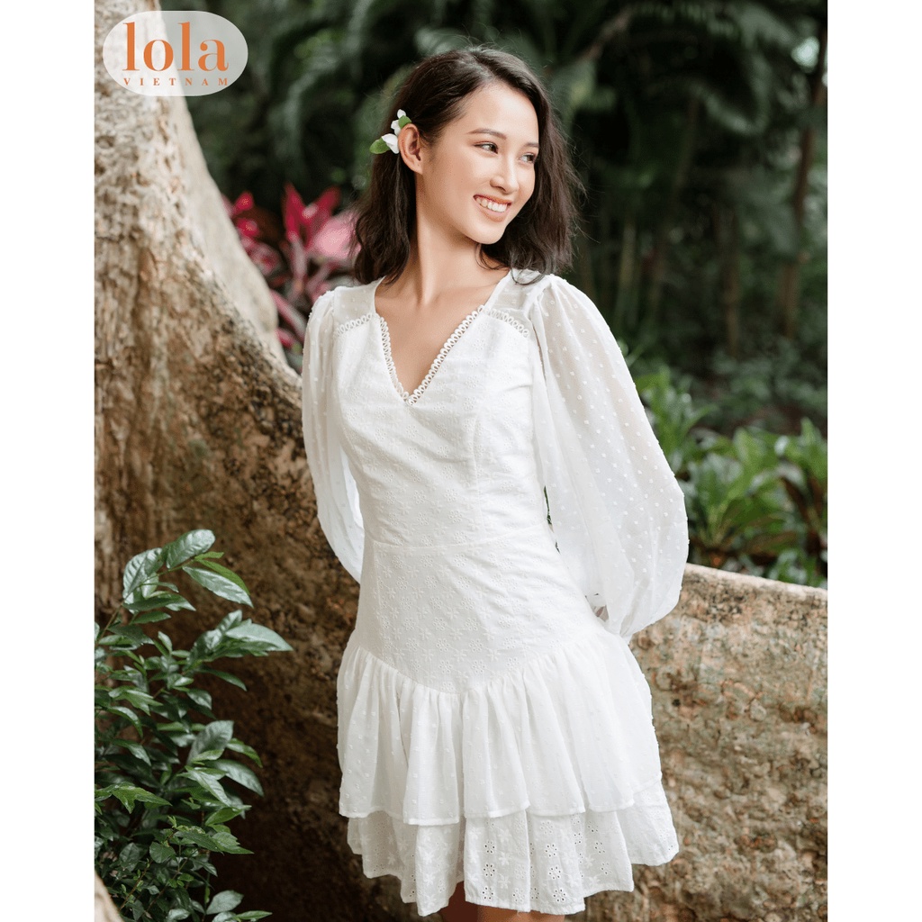 Đầm Trắng Tiểu Thư LOLA VIETNAM Tay Dài Thiết Kế Váy Nữ Xòe Sang Trọng Dự Tiệc Tầng Phồng DA12