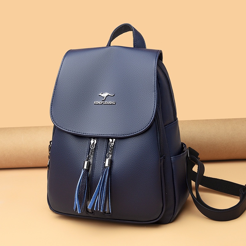 Balo CHUWANGLIN từ da cỡ lớn phối tua rua thời trang dành cho nữ