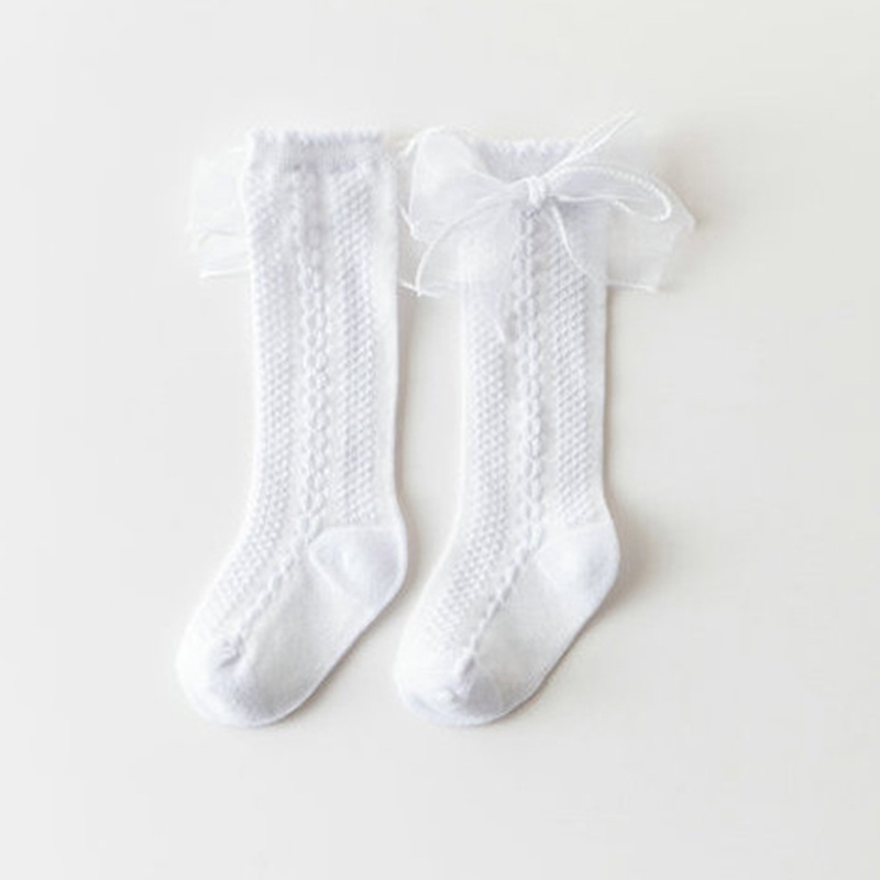 Vớ Dài Qua Gối Vải Cotton Mềm Mại Phối Lưới Màu Trơn Thoáng Khí Phong Cách Lolita Cho Bé Gái