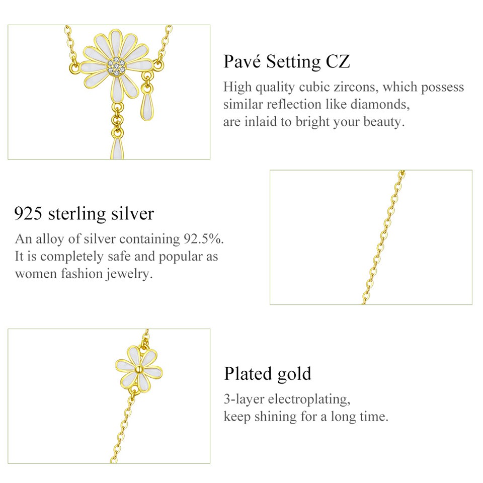 Vòng Cổ Bamoer BSN076 Bằng Bạc 925 Hình Hoa Cúc Khảm Đá Zircon Cho Nữ