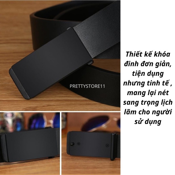 Thắt lưng nam da Pu cao cấp, dây nịt nam mặt trơn thiết kế khóa đinh phong cách thời trang Hàn Quốc trẻ trung