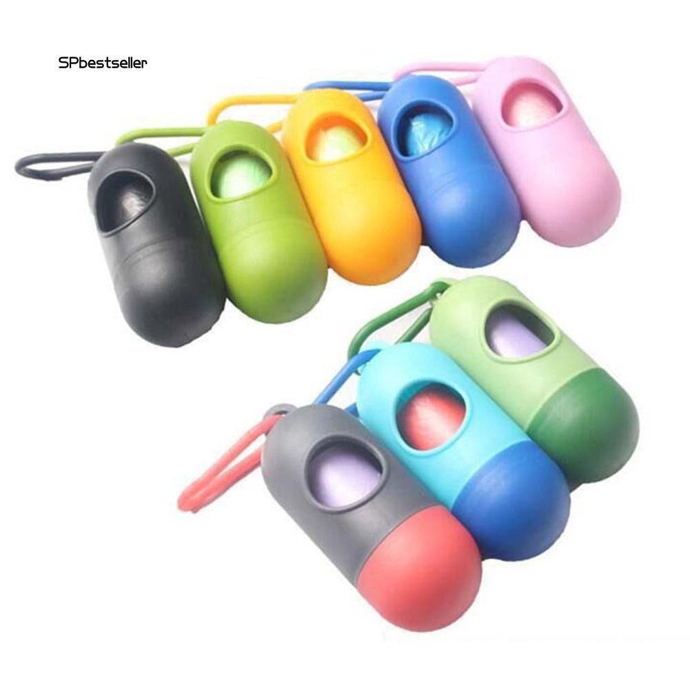 Set hộp đựng và cuộn 15 túi rác thải cho thú cưng làm từ nhựa nhỏ gọn sử dụng tiện lợi