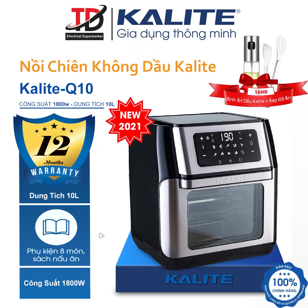 Nồi Chiên Không Dầu Kalite Q10 - Dung Tích 10L Kèm 8 Phụ Kiện Nấu - Bảo Hành Chính Hãng 12 Tháng