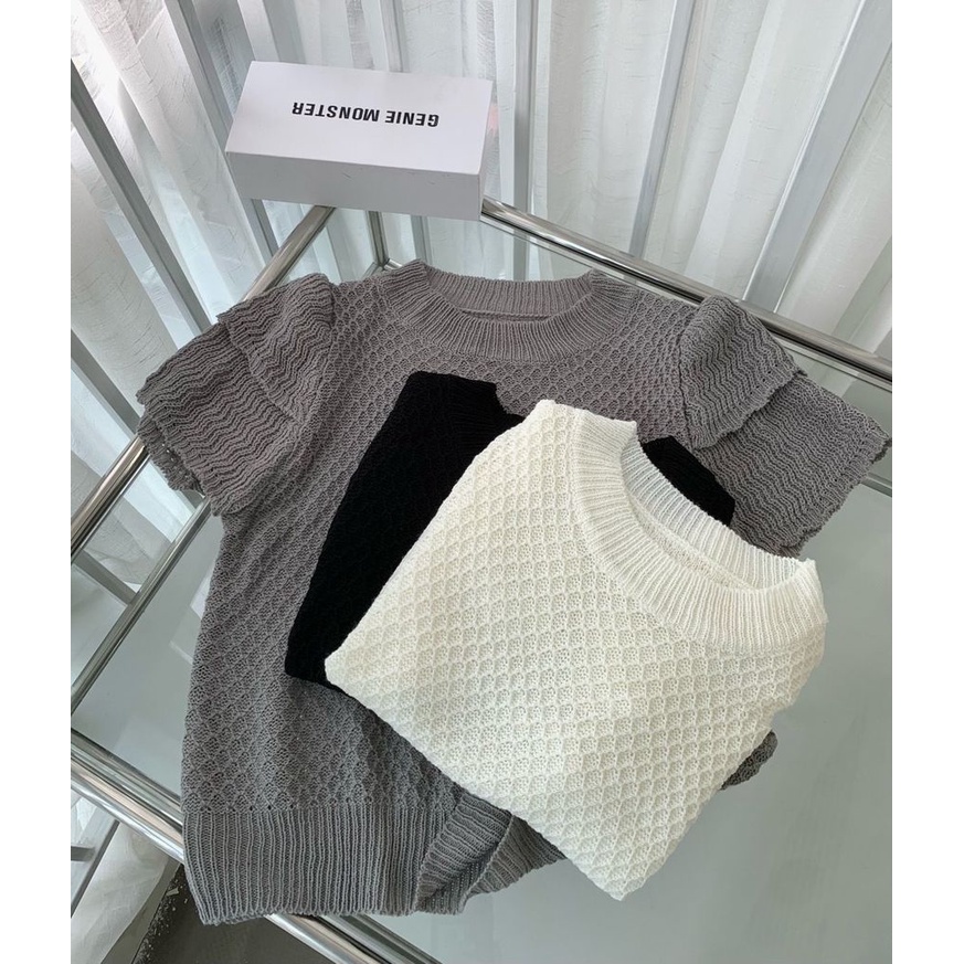 Áo Len Tay Ngắn Cổ Tròn Thiết Kế Hai Lớp Thời Trang Mùa Xuân Mới Phong Cách Hàn Quốc Cho Nữ