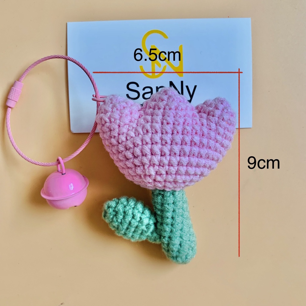 Móc khóa Len hình bông hoa Tulip có chuông