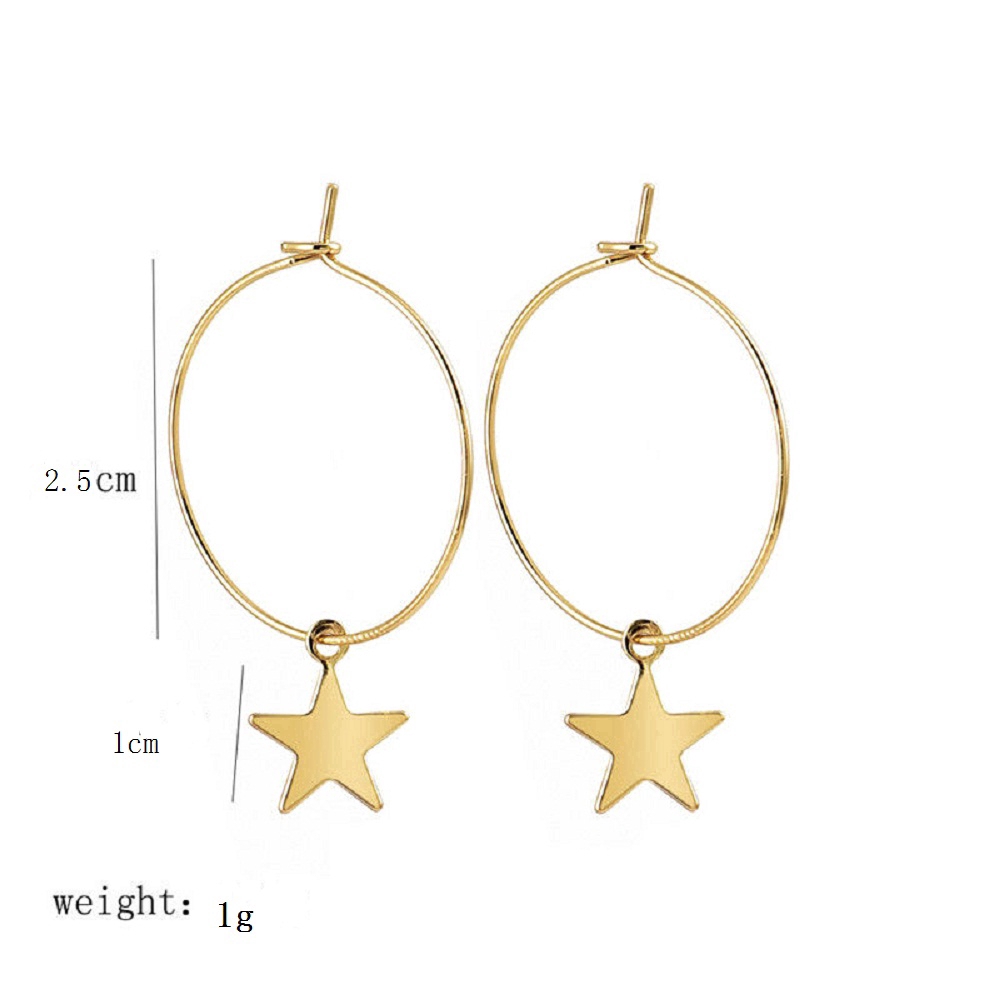 fashion woman Simple circle dangle Hook Earrings Wedding Party gold star pendant jewelry
